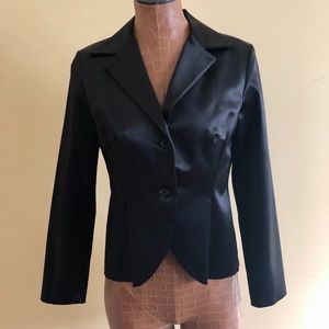 NWOT, Maria Bianca Nero Black Stretch, Satin Sheen Blazer